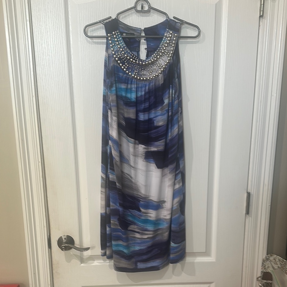 AB studio Sz M sleeveless blue tie-dye dress NWOT